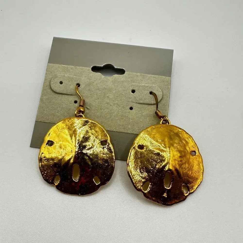 SALE! Gold tone sand dollar dangle earrings!